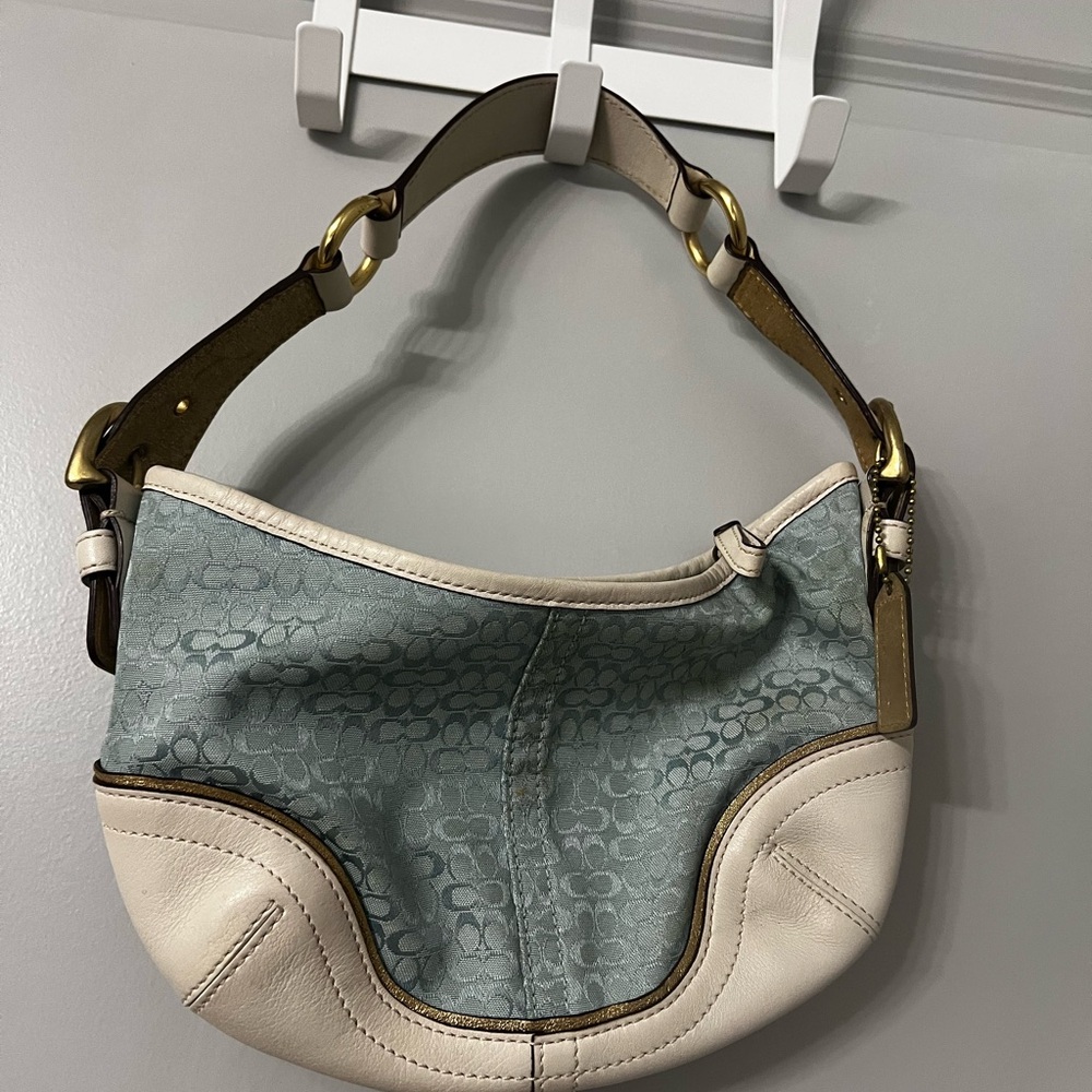 Coach Teal and Cream Shoulder Bag